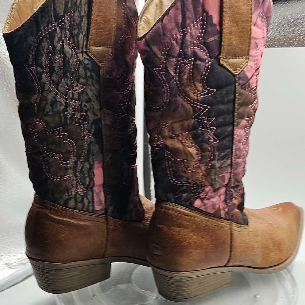 C Brown and Pink Women's Cowboy Boots 6.5 W YUMA CAMO - Picture 6 of 10